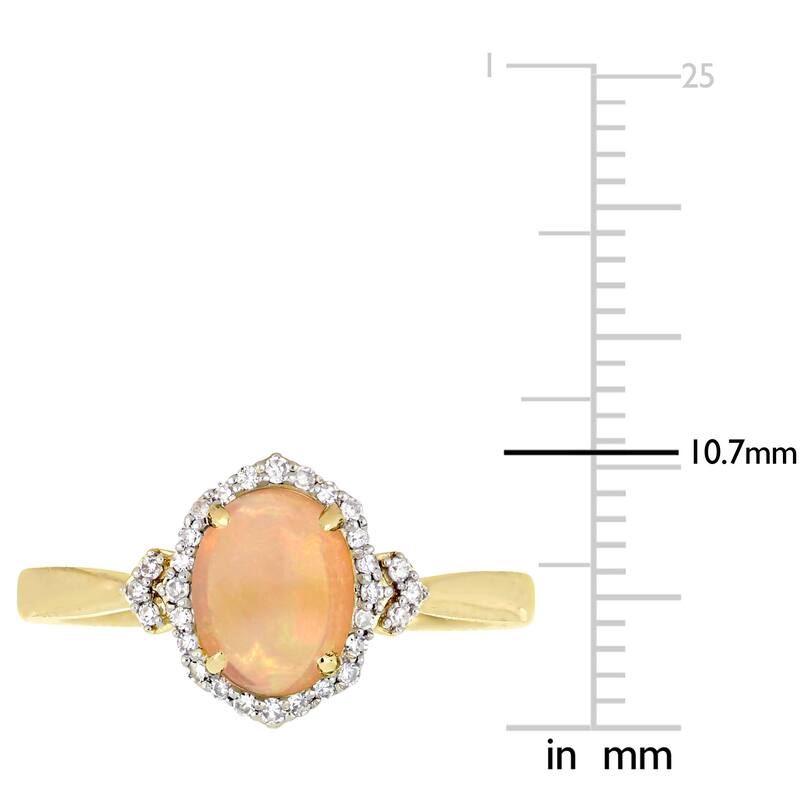 Miadora 10k Yellow Gold Ethiopian-Opal and 1/8ct TDW Diamond Halo Ring