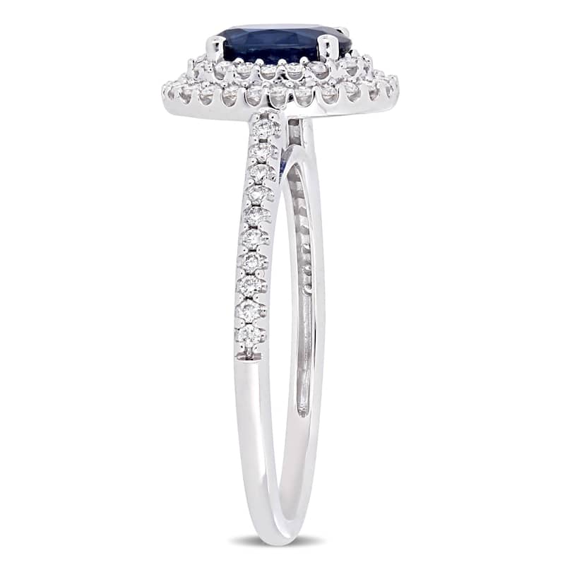 Miadora 14k White Gold Blue Sapphire and 1/3ct TDW Diamond Double Halo Ring