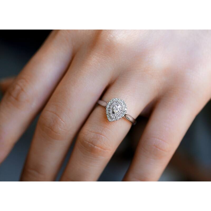 Annello by Kobelli 14k White Gold 1/5 Carat TDW Pear Double Halo Diamond Ring