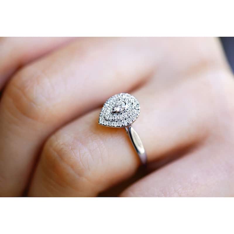 Annello by Kobelli 14k White Gold 1/5 Carat TDW Pear Double Halo Diamond Ring