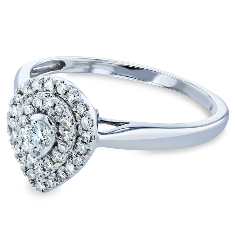 Annello by Kobelli 14k White Gold 1/5 Carat TDW Pear Double Halo Diamond Ring