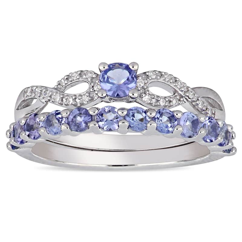 Miadora Sterling Silver Tanzanite 1/10ct TDW Diamond 2-Pc. Infinity Bridal Ring Set