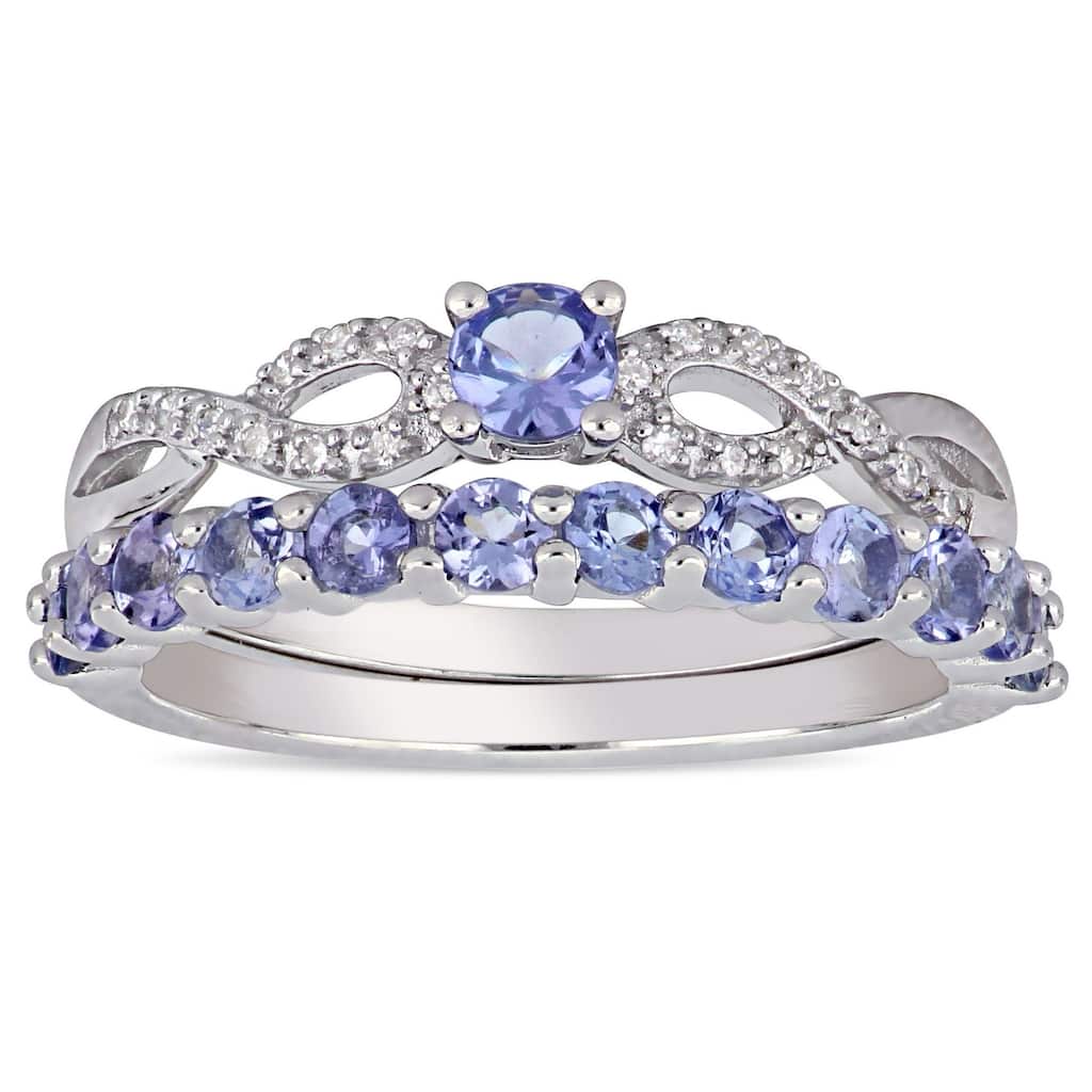 Miadora Sterling Silver Tanzanite 1/10ct TDW Diamond 2-Pc. Infinity Bridal Ring Set