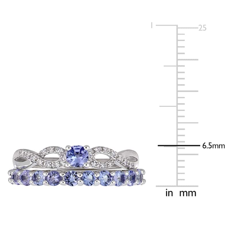 Miadora Sterling Silver Tanzanite 1/10ct TDW Diamond 2-Pc. Infinity Bridal Ring Set