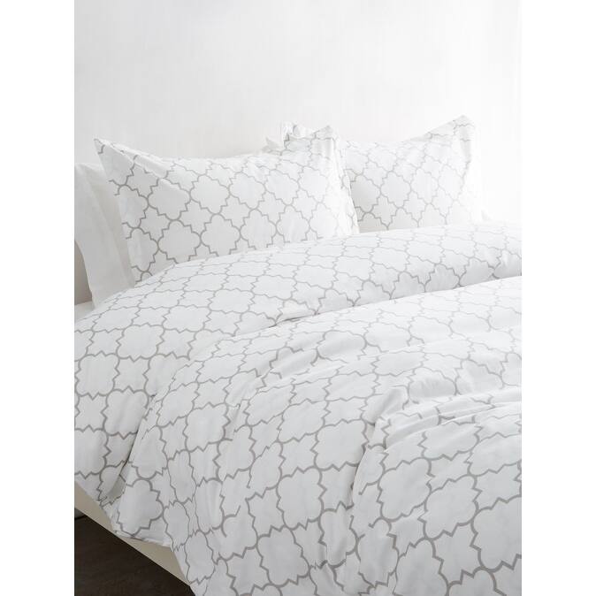 Printed Design Cotton Collection 400 Thread Count Grey Lattice Duvet Set