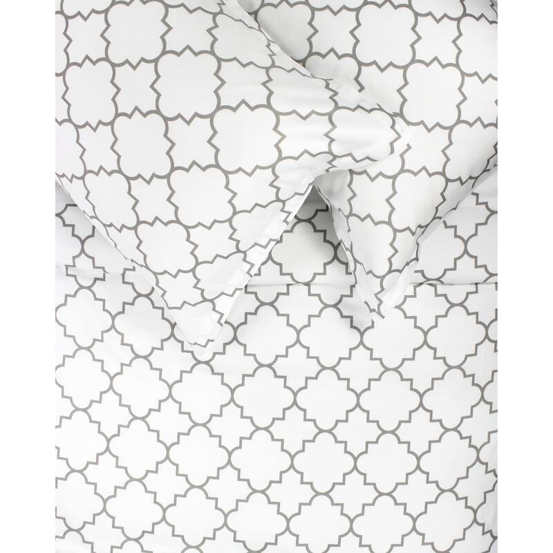 Printed Design Cotton Collection 400 Thread Count Grey Lattice Duvet Set