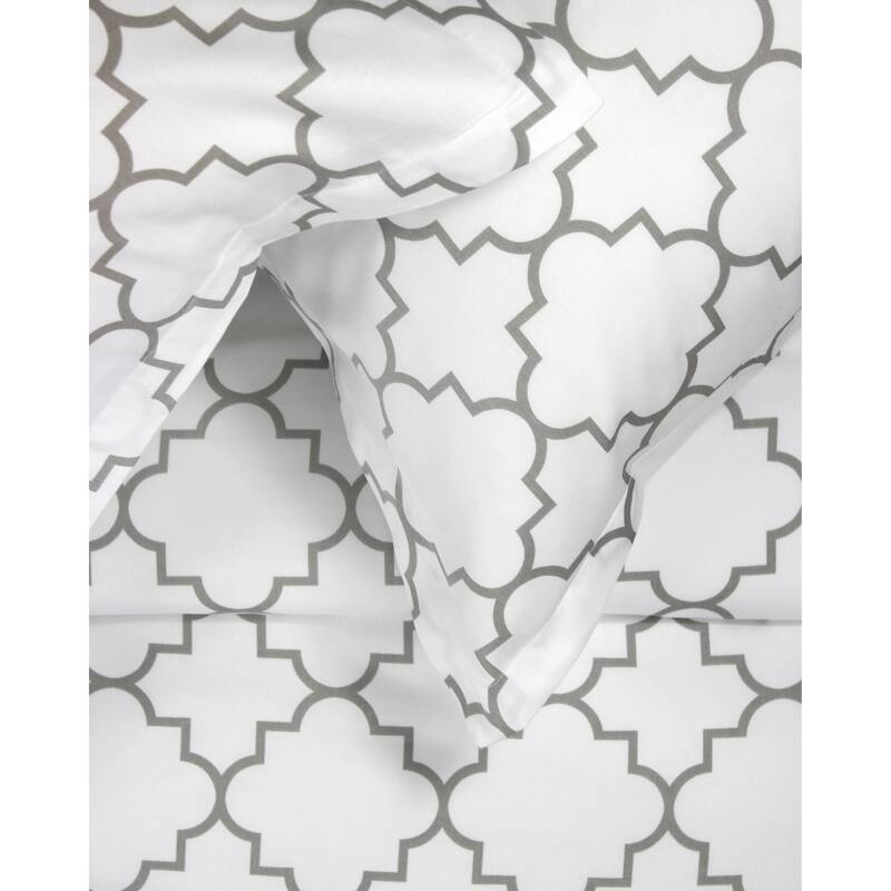 Printed Design Cotton Collection 400 Thread Count Grey Lattice Duvet Set