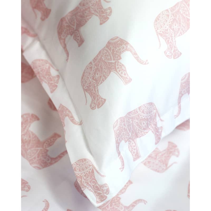 Printed Design Cotton Collection 400 Thread Count Pink Elephants Duvet Set