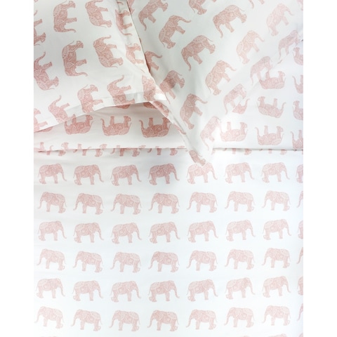 Printed Design Cotton Collection 400 Thread Count Pink Elephants Duvet Set