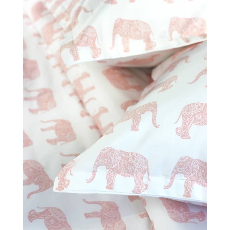 Printed Design Cotton Collection 400 Thread Count Pink Elephants Duvet Set