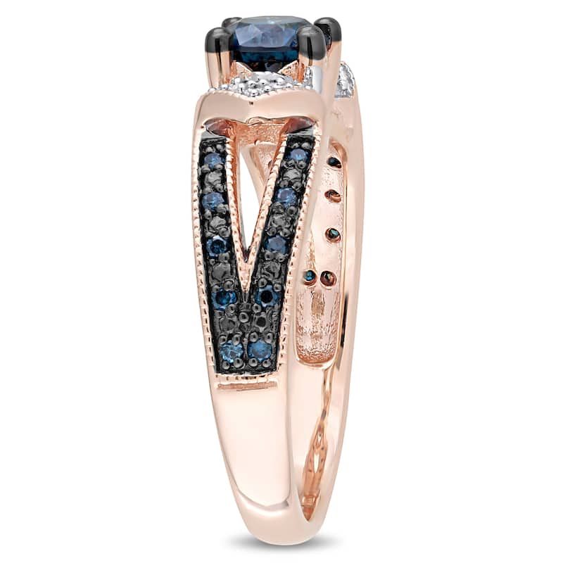 Miadora 10k Rose Gold with Black Rhodium Blue & White Diamond Split Shank Ring