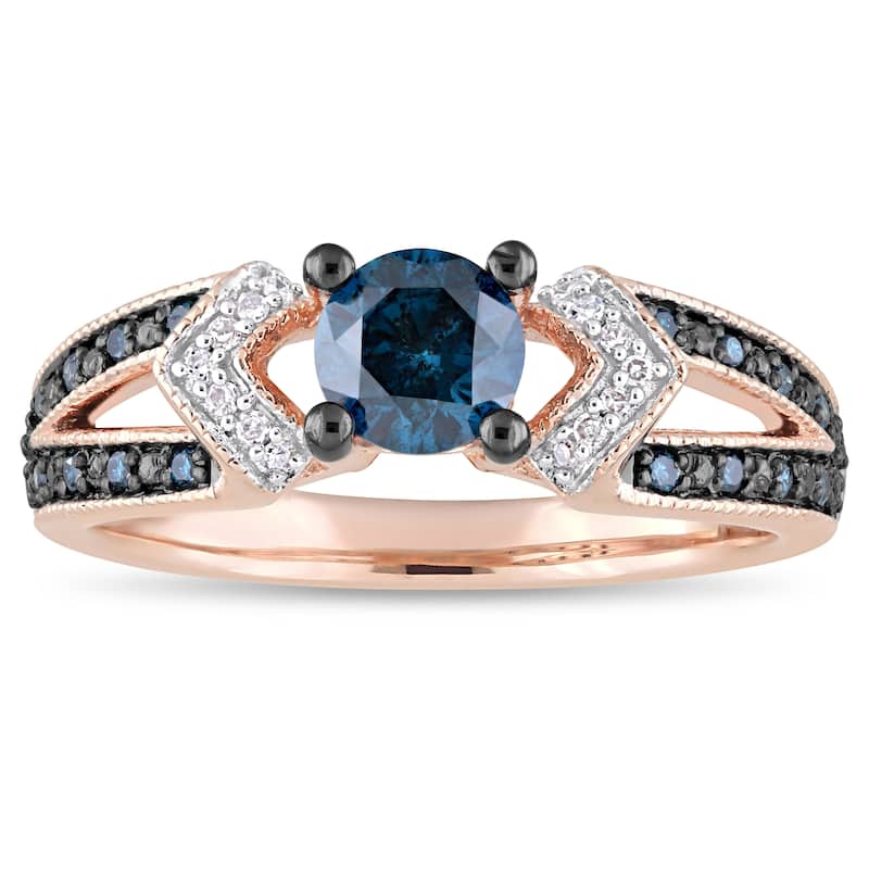 Miadora 10k Rose Gold with Black Rhodium Blue & White Diamond Split Shank Ring
