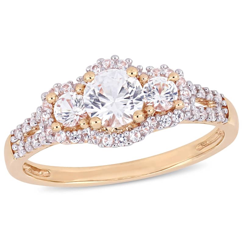 Miadora 10k Rose Gold Created White Sapphire 1/10ct TDW Diamond 3-Stone Engagement Ring
