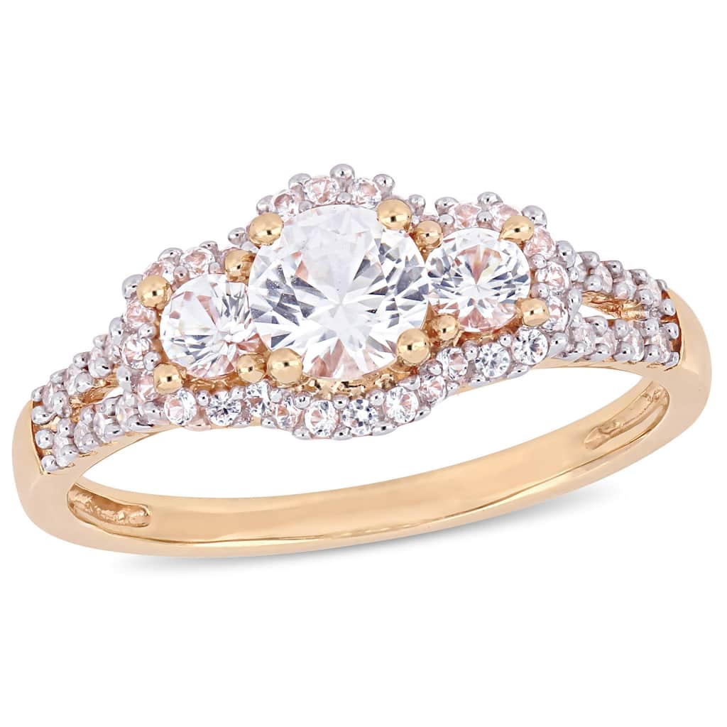 Miadora 10k Rose Gold Created White Sapphire 1/10ct TDW Diamond 3-Stone Engagement Ring