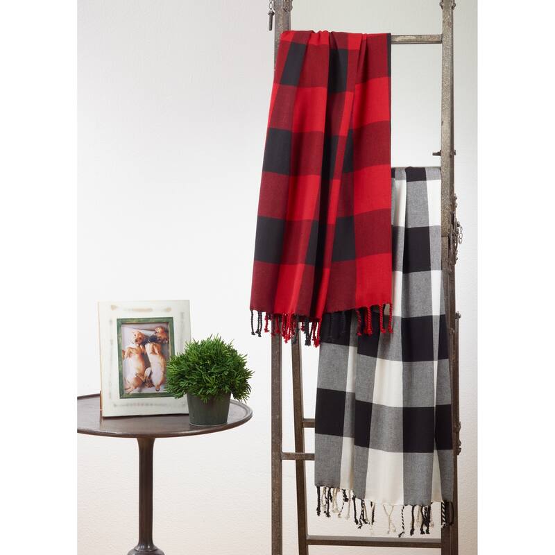Buffalo Plaid And Tassels Cotton Throw
