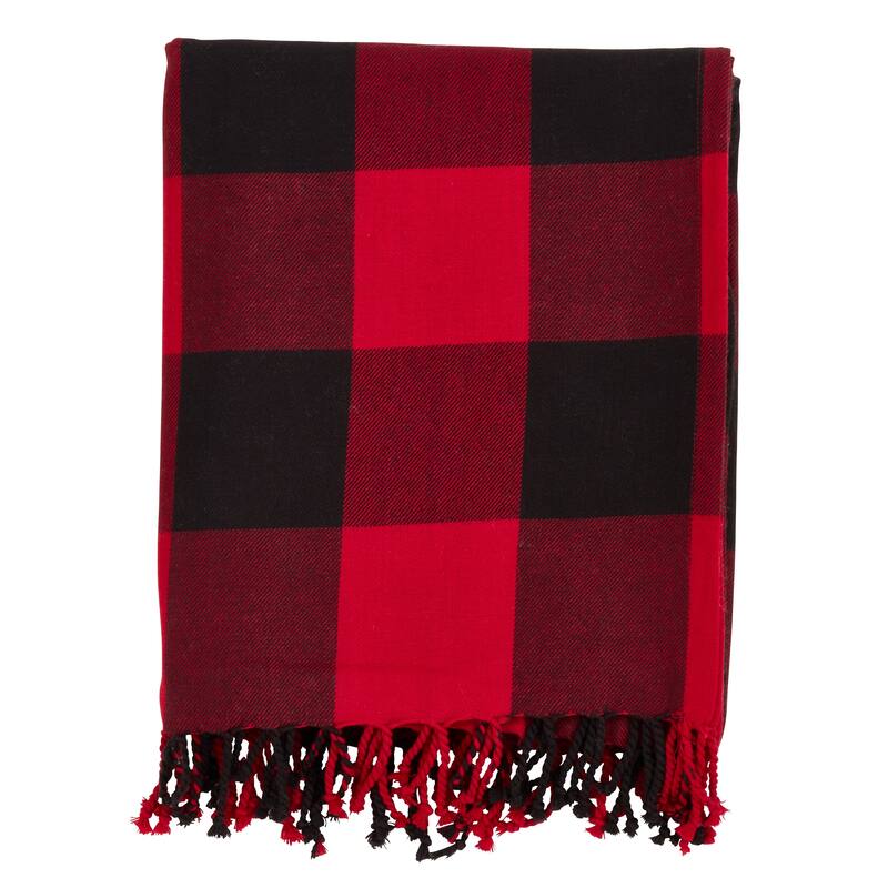 Buffalo Plaid And Tassels Cotton Throw - Red
