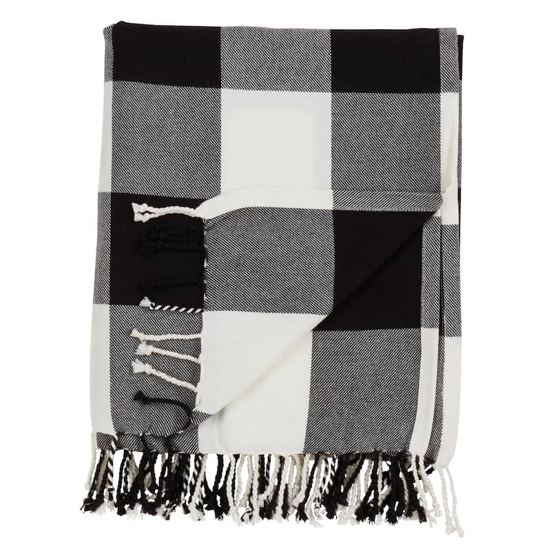Buffalo Plaid And Tassels Cotton Throw