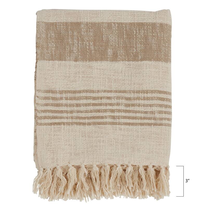 Cotton Throw With Striped And Tasseled Design