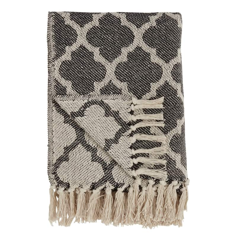 Cotton Throw Blanket with Moroccan Tile Design