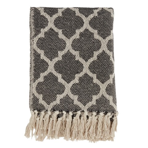 Cotton Throw Blanket with Moroccan Tile Design
