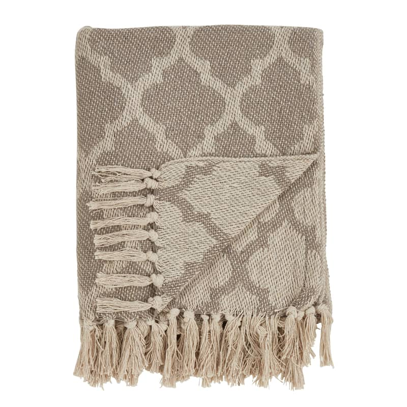 Cotton Throw Blanket with Moroccan Tile Design