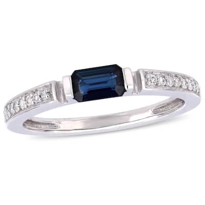 Miadora 10k White Gold Blue Sapphire 1/10ct TDW Diamond Anniversary Band