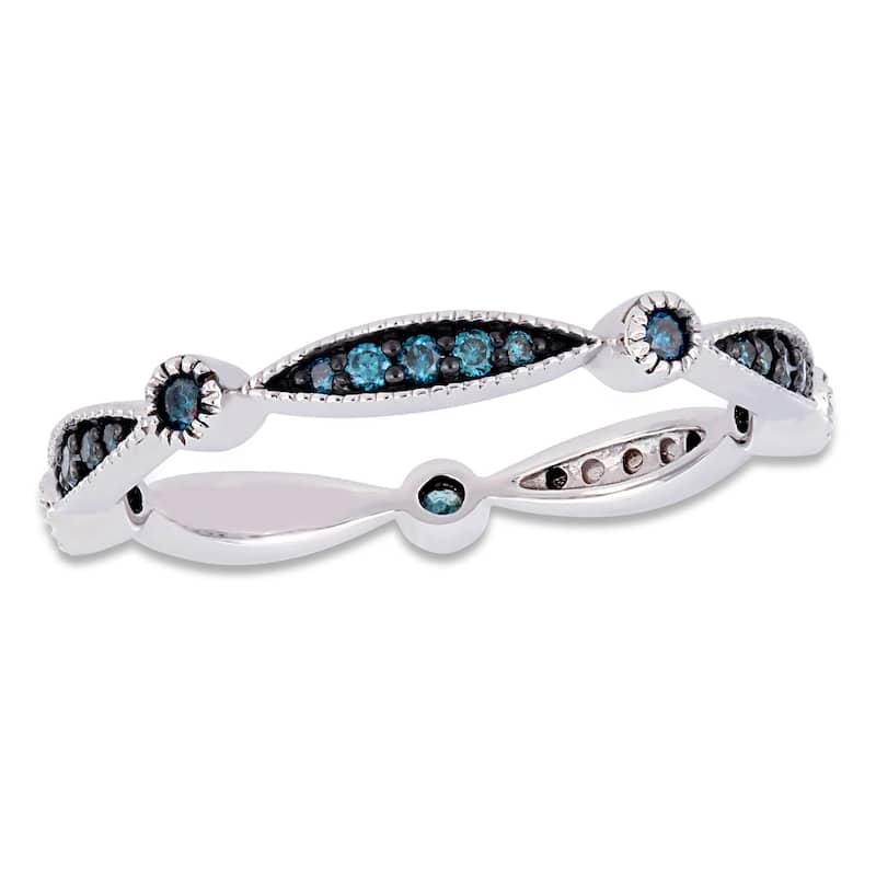 Miadora 10k White Gold with Black Rhodium 1/4ct TDW Blue Diamond Eternity Band