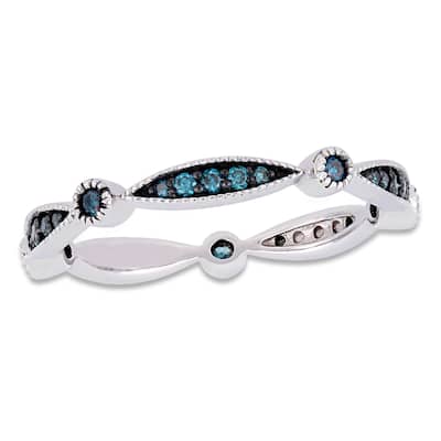 Miadora 10k White Gold with Black Rhodium 1/4ct TDW Blue Diamond Eternity Band