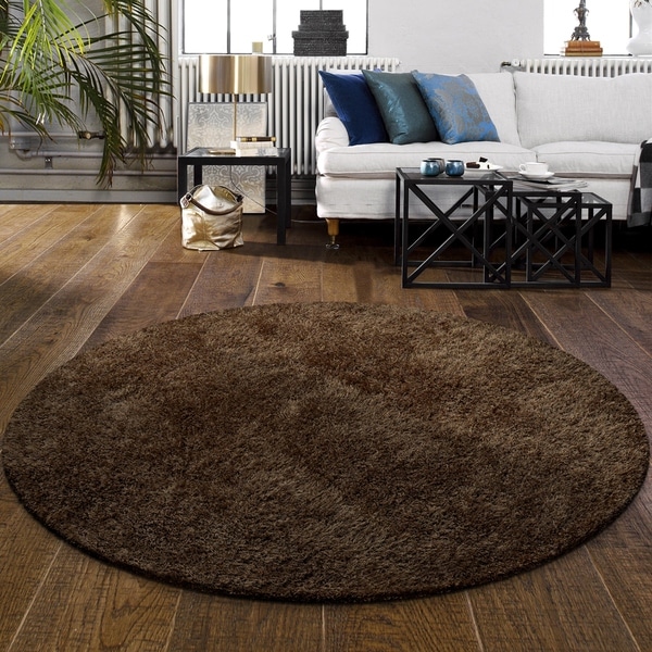 Superior Elegant, Plush, Hand-Woven Cocoa Shag Round Rug - 4' Round