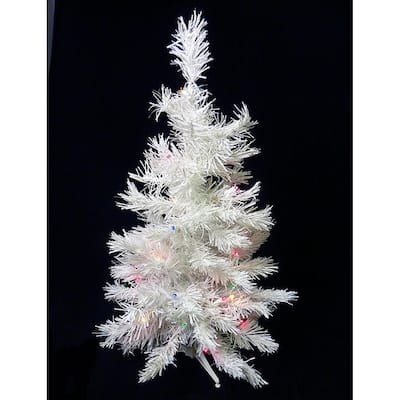 2' Pre-Lit Medium Snow White Pine Artificial Christmas Tree - Multicolor LED Lights