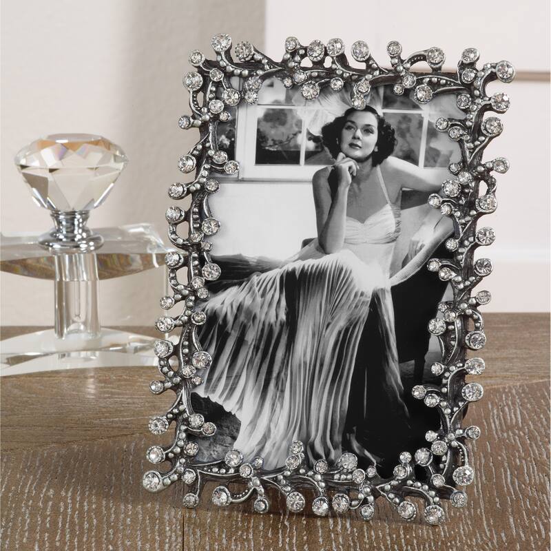 Pewter Picture Frame With Jeweled Design