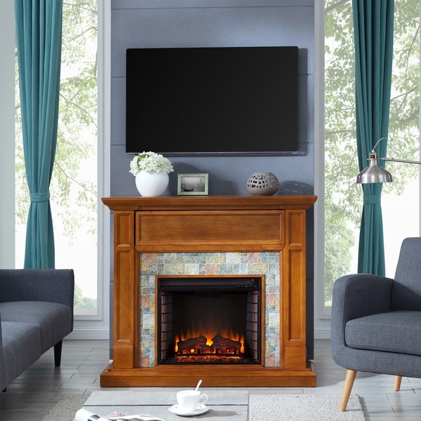 Harvill Faux Stone Media Electric Fireplace