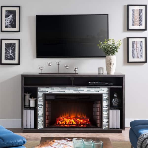 Shop Niamh Brown Glass Tiled Electric Fireplace Tv Stand On Sale