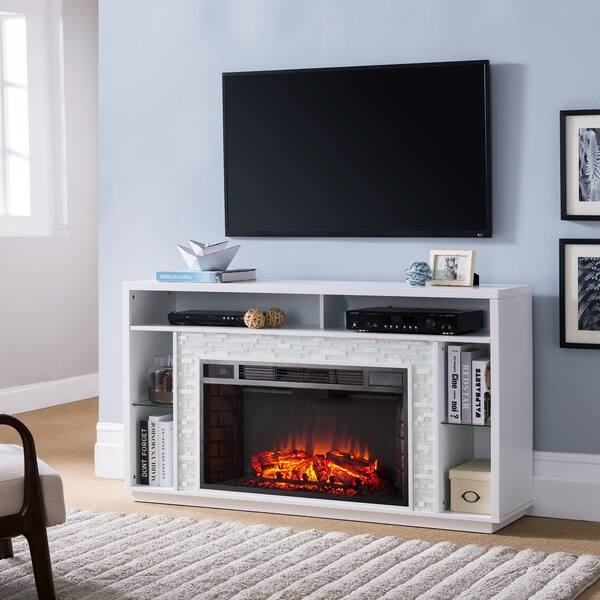 Niamh Brown Glass Tiled Electric Fireplace Tv Stand On Sale Overstock 23435176