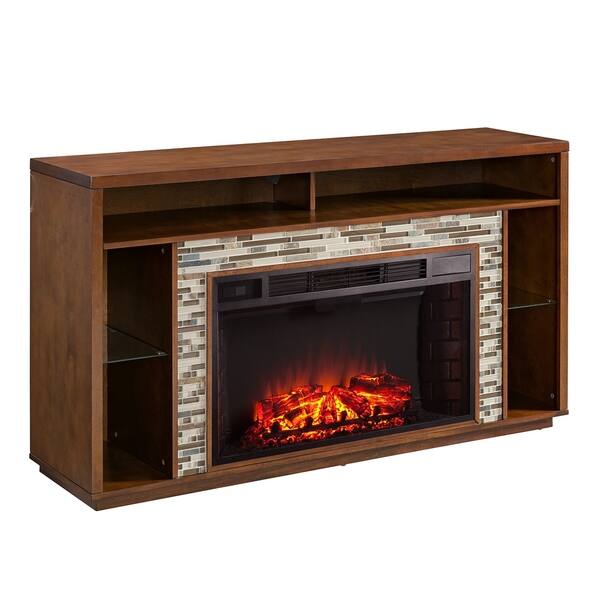 Shop Niamh Brown Glass Tiled Electric Fireplace Tv Stand On Sale