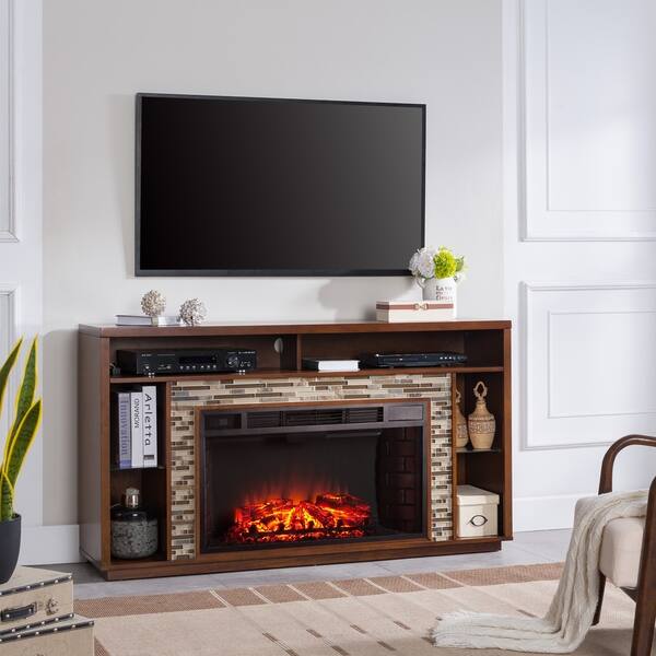 Shop Niamh Brown Glass Tiled Electric Fireplace Tv Stand On Sale