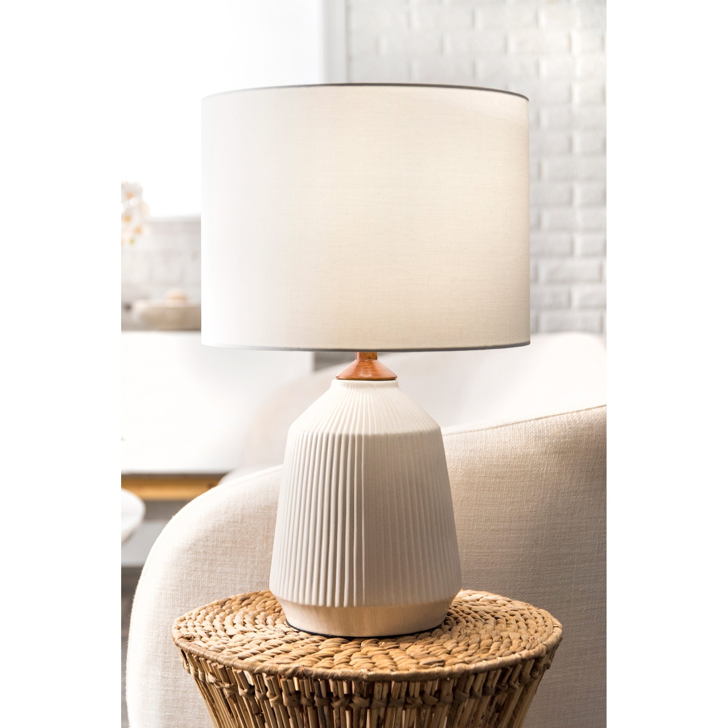 nuLOOM 24'' Bridget Ceramic Linen Shade Table Lamp 24" h x cream