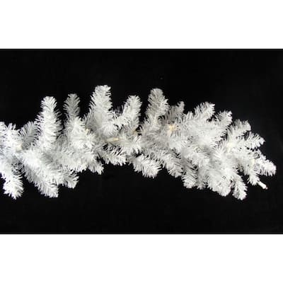 9' x 10" Battery Operated Pre-Lit LED White Xmas Garland- Clear Lights