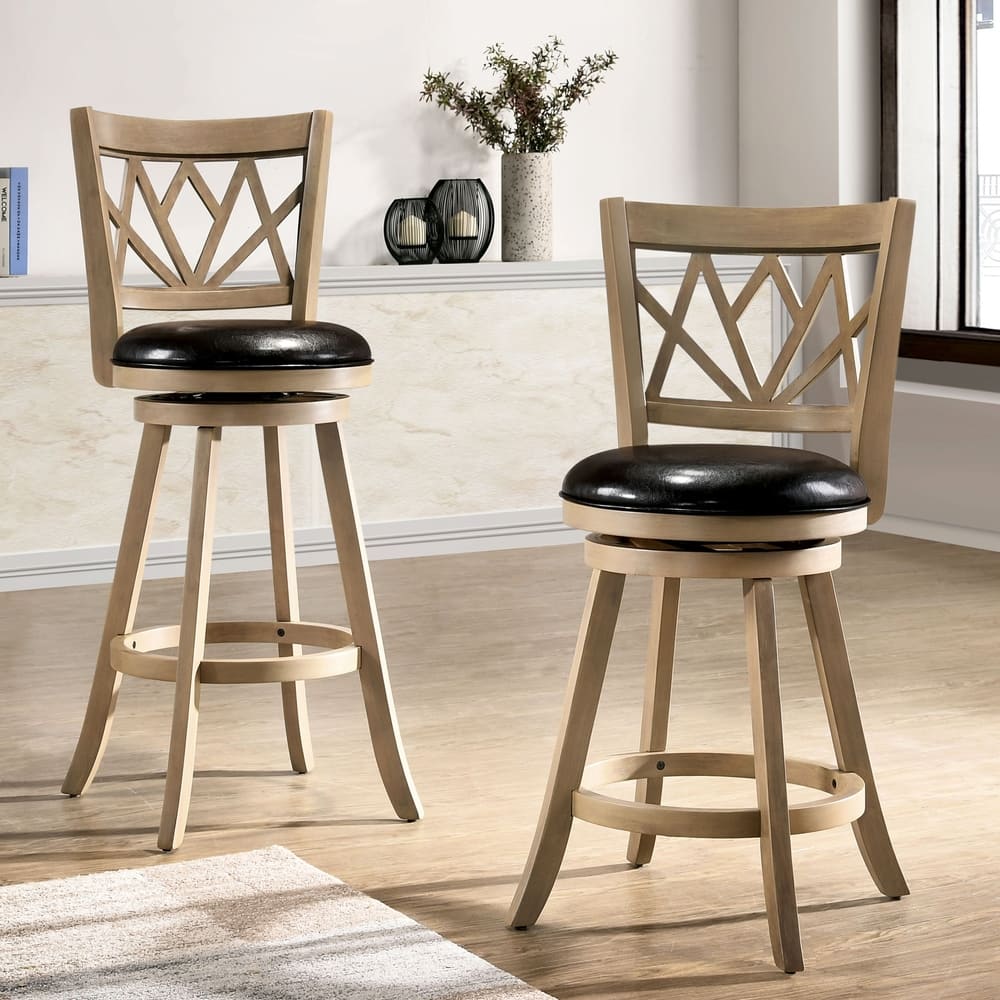 Epona Transitional Solid Wood Swivel Barstool with Padded Seat by Furniture of America