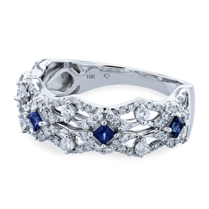 Annello by Kobelli 10k White Gold 3/4 Carats TGW Sapphire and Diamond Fashion Band