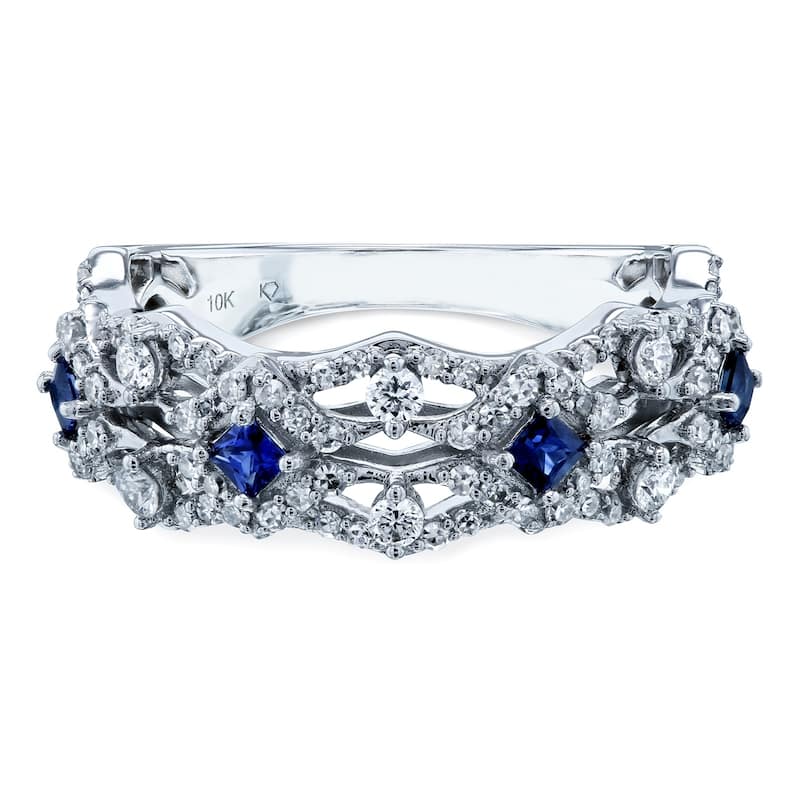 Annello by Kobelli 10k White Gold 3/4 Carats TGW Sapphire and Diamond Fashion Band