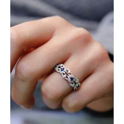 Annello by Kobelli 10k White Gold 3/4 Carats TGW Sapphire and Diamond Fashion Band