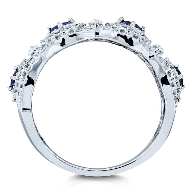 Annello by Kobelli 10k White Gold 3/4 Carats TGW Sapphire and Diamond Fashion Band