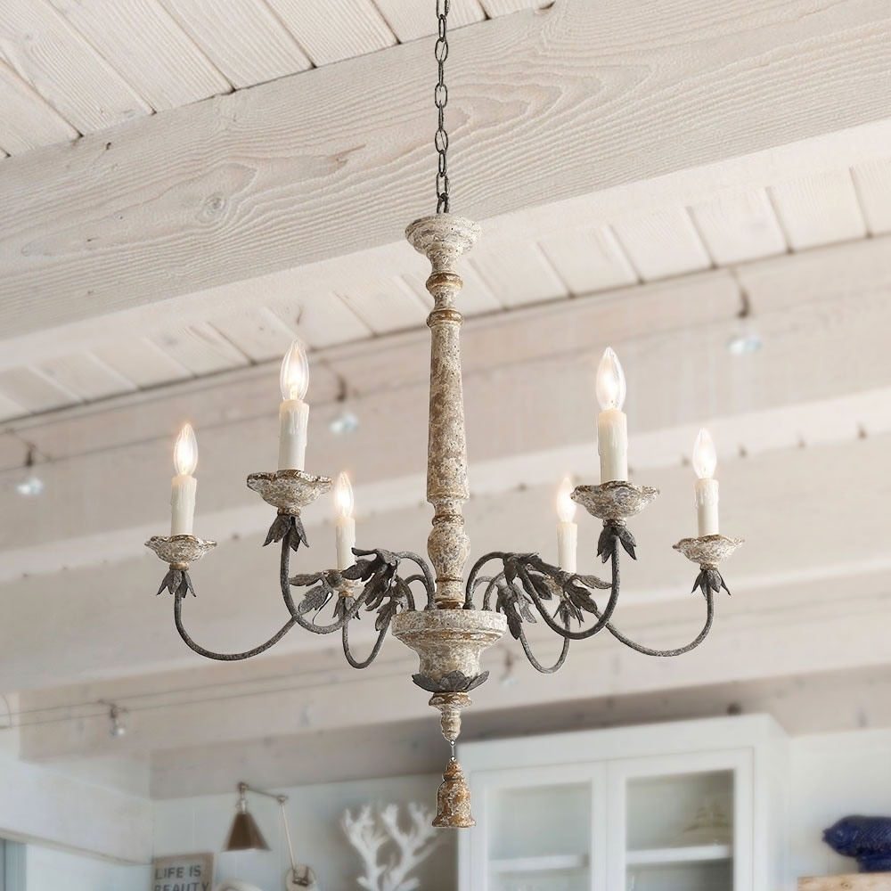 Lnc 6 Light Antique Metal Wood French Country Chandelier Ceiling Lights