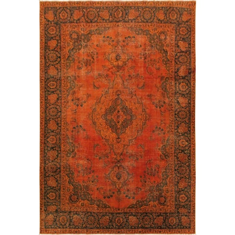 Vintage Distressed Melia Orange/Blue Wool Rug - 7'3 x 10'3 - 7'3" x 10'3" - 7'3" x 10'3"