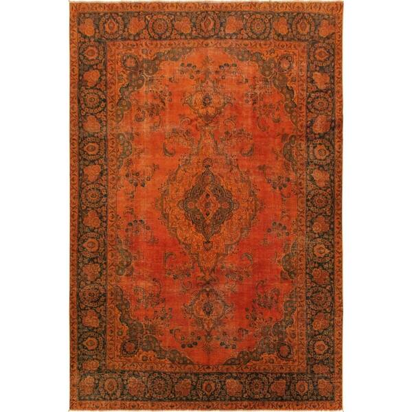 slide 2 of 7, Vintage Distressed Melia Orange/Blue Wool Rug - 7'3 x 10'3 - 7'3" x 10'3" - 7'3" x 10'3"