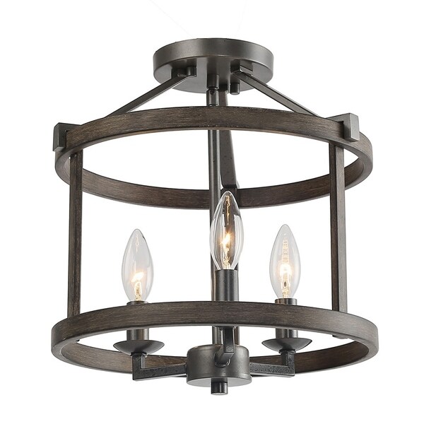 Shop LNC 3-light Brown Faux Wood Drum Foyer Semi Flush ...