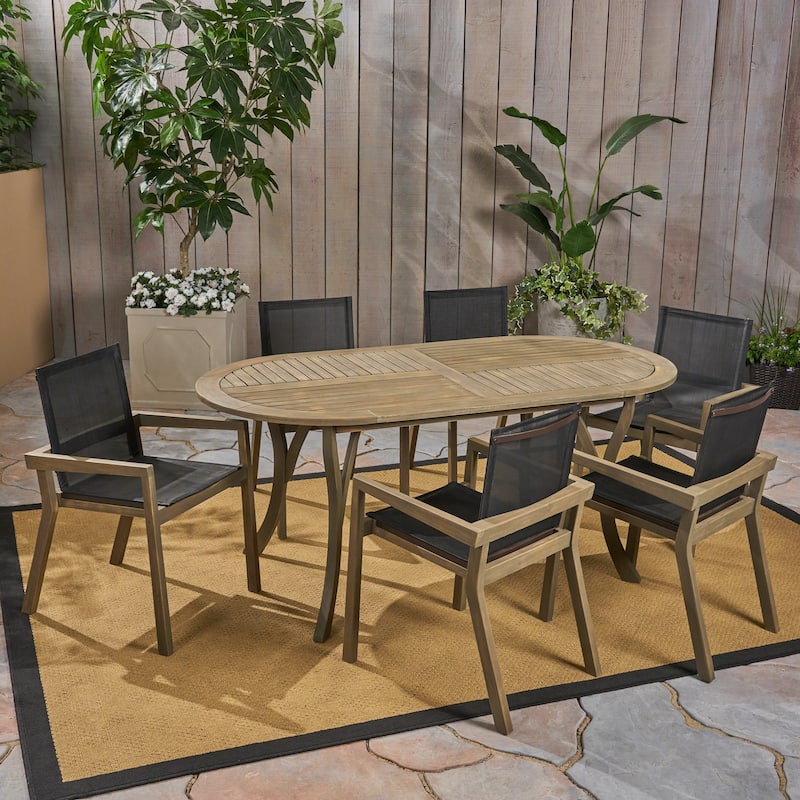 Arletta Outdoor Acacia Wood 6 Seater Patio Dining Set with Mesh Seats by Christopher Knight Home