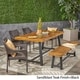 preview thumbnail 2 of 8, Brecken Outdoor 6 Piece Wood and Wicker Dining Set with Stacking Chairs and Bench by Christopher Knight Home