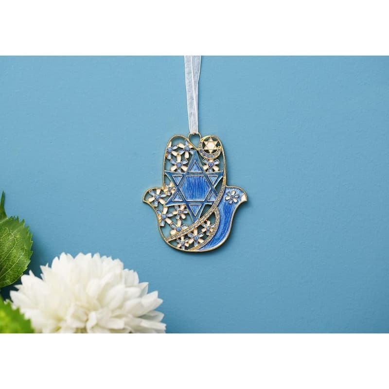 Hanging Hamsa Dove & Flowers WallDecor Ornament w/Matashi Crystals